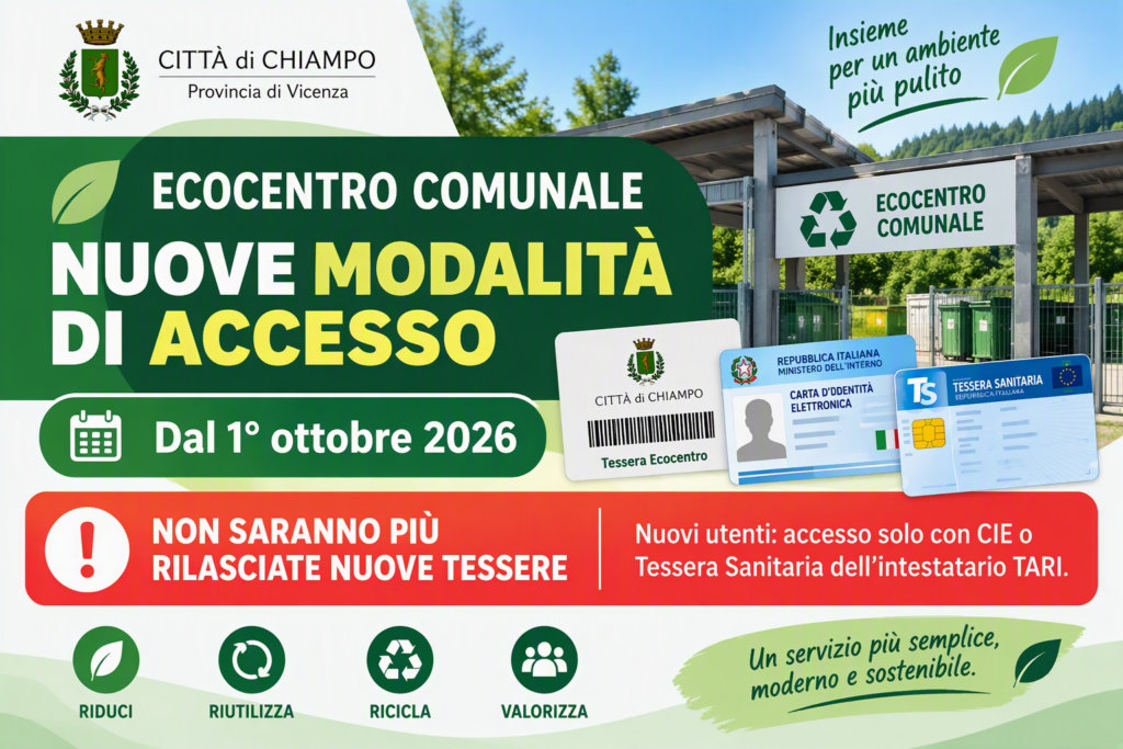 DAL 1° OTTOBRE NUOVE MODALITA’ DI ACCESSO ALL’ECOCENTRO